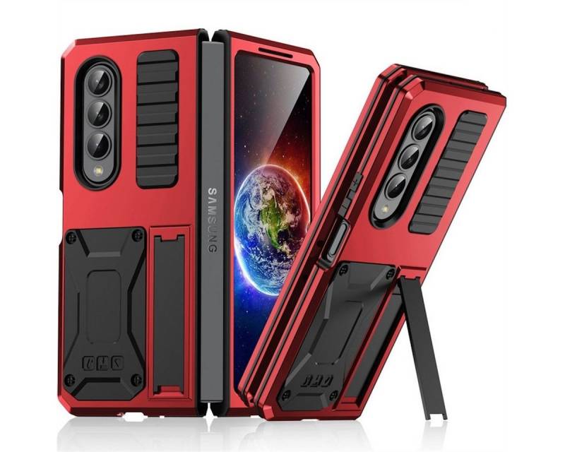 Wigento Handyhülle Für Samsung Galaxy Z Fold4 5G Stoßfeste Metall Design Handy Tasche Hülle Etuis Rot von Wigento