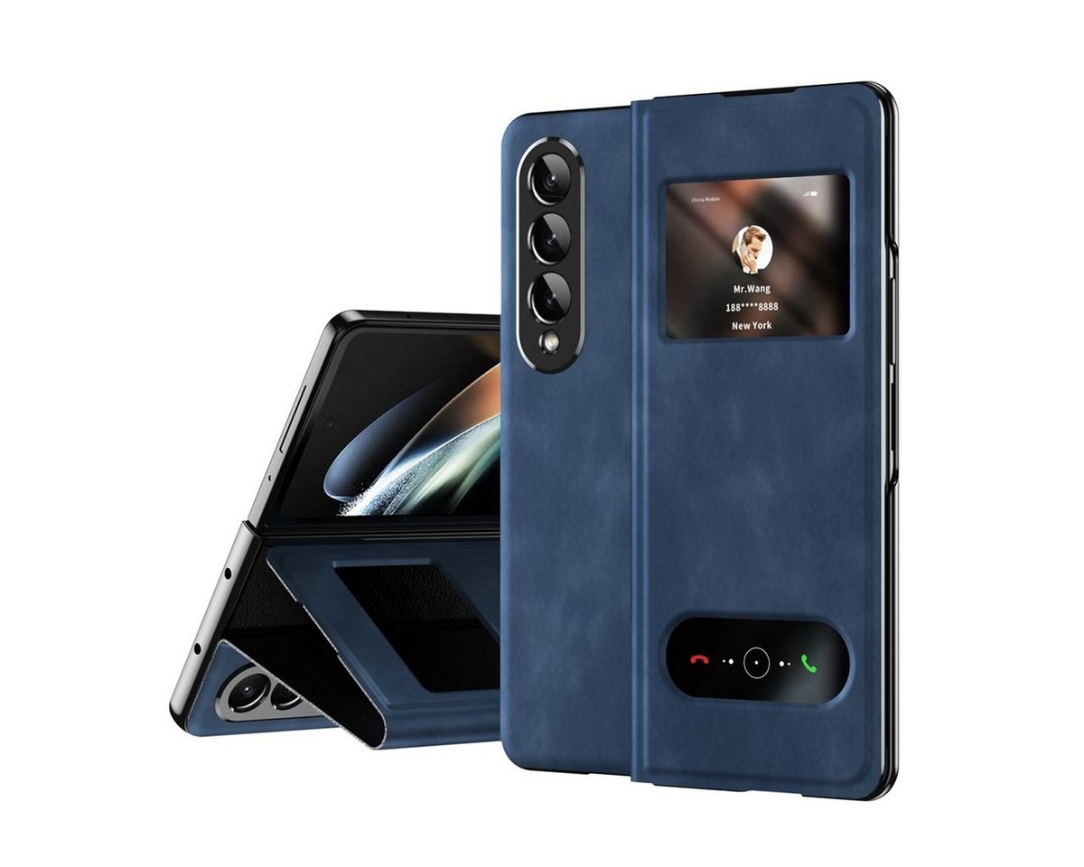 Wigento Handyhülle Für Samsung Galaxy Z Fold4 5G Window View Flip Cover Kunstleder Handy Tasche Hülle Etuis D-Blau von Wigento