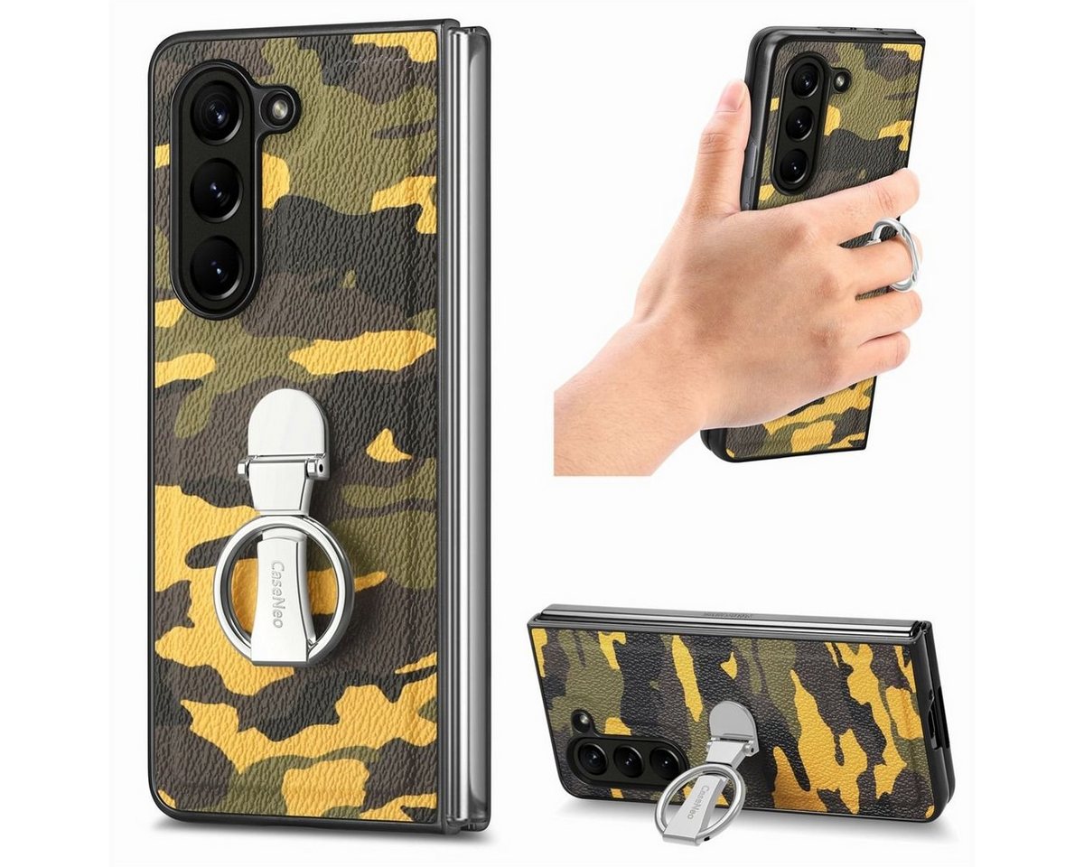 Wigento Handyhülle Für Samsung Galaxy Z Fold5 5G Camouflage Schutzhülle mit Ringhalter von Wigento