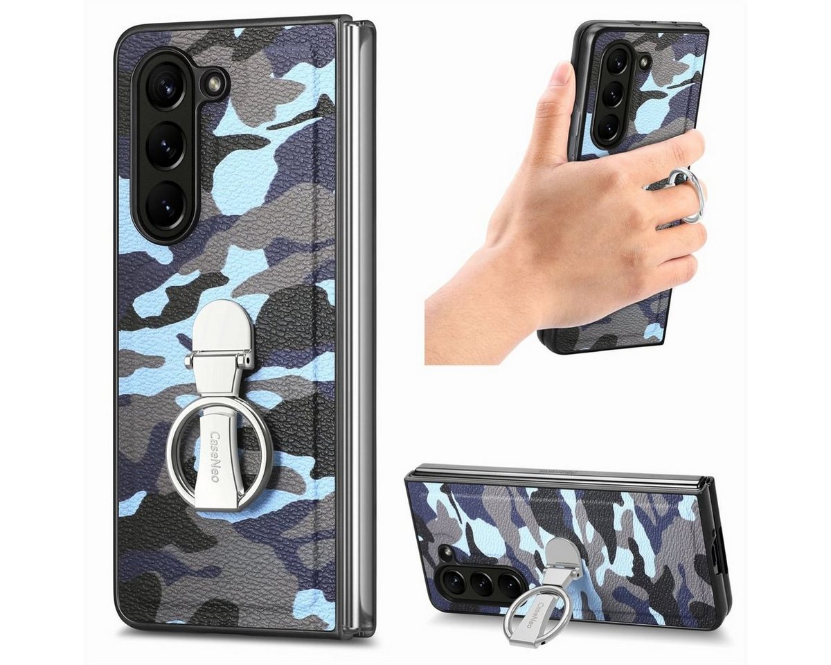 Wigento Handyhülle Für Samsung Galaxy Z Fold5 5G Camouflage Schutzhülle mit Ringhalter von Wigento