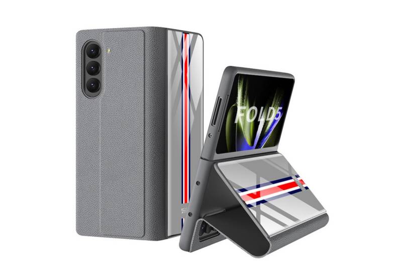 Wigento Handyhülle Für Samsung Galaxy Z Fold5 5G Schutzhülle Kunstleder + Kartenhalter von Wigento