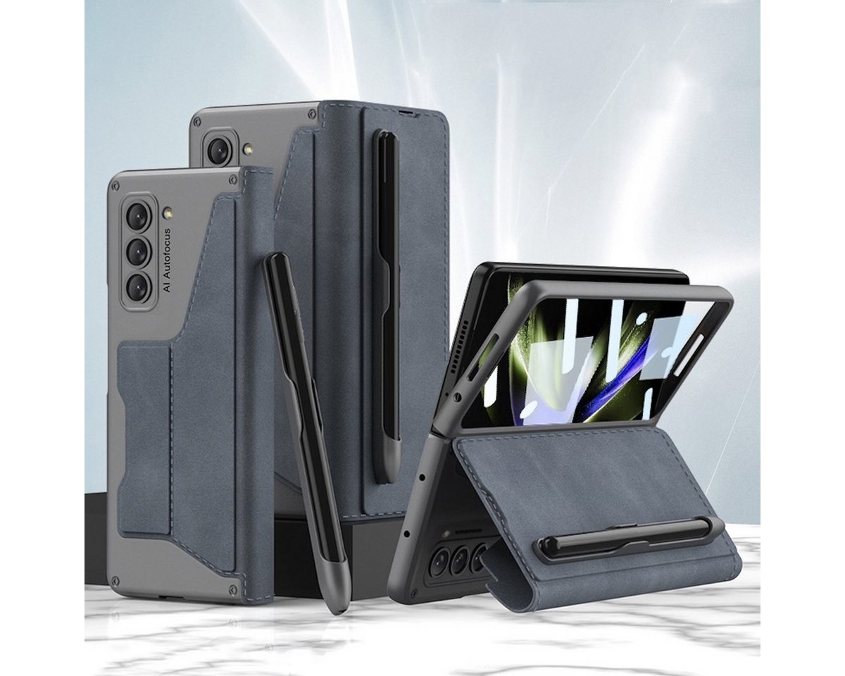 Wigento Handyhülle Für Samsung Galaxy Z Fold5 5G Schutzhülle Kunstleder + Stifthalterung von Wigento