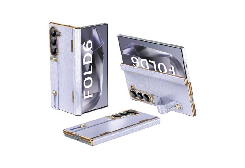 Wigento Handyhülle Für Samsung Galaxy Z Fold6 Hülle mit Handschlaufe Halterung Case Lila, Hybrid Design Handy Schutz Hülle von Wigento