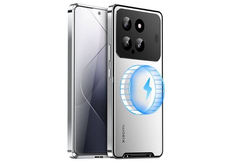 Wigento Handyhülle Für Xiaomi 14 MagSafe Magnetic Frosted Metal Hülle Cover Case Silber von Wigento