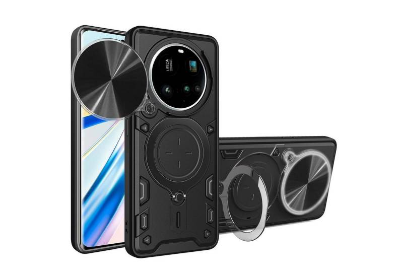 Wigento Handyhülle Für Xiaomi 15 Ultra CD Textur Sliding Kamera TPU PC Ring Hülle Schwarz, CD Texture, Schiebekameraabdeckung, Magnetischer Halter von Wigento