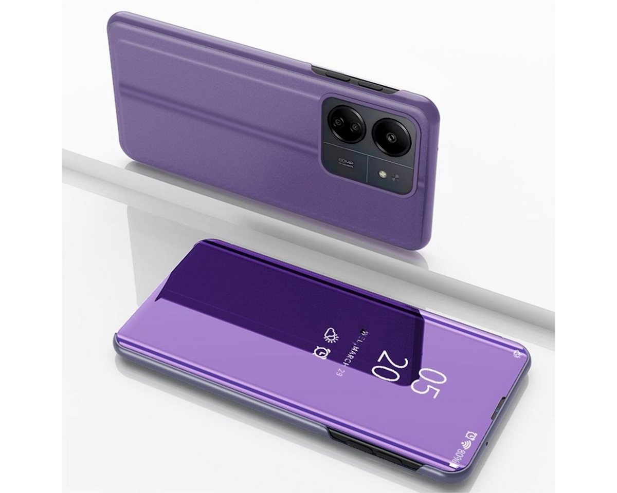 Wigento Handyhülle Für Xiaomi Redmi 13C View Spiegel Handy Smart Cover Wake UP Case Lila von Wigento