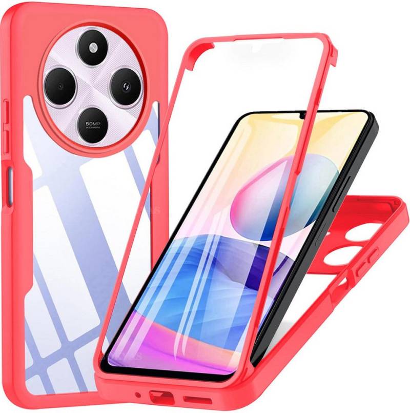 Wigento Handyhülle Für Xiaomi Redmi 14C Full Cover 360 Acrylic Hybrid TPU Hülle Case Rot, 360 Grad Schutz, stoßdämpfend, robust von Wigento