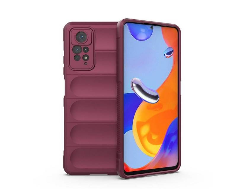 Wigento Handyhülle Für Xiaomi Redmi Note 11 Pro 5G TPU / PC Design Magic Shield + Flanell Cover Handy Tasche Hülle Schutz Etuis Weinrot Neu von Wigento