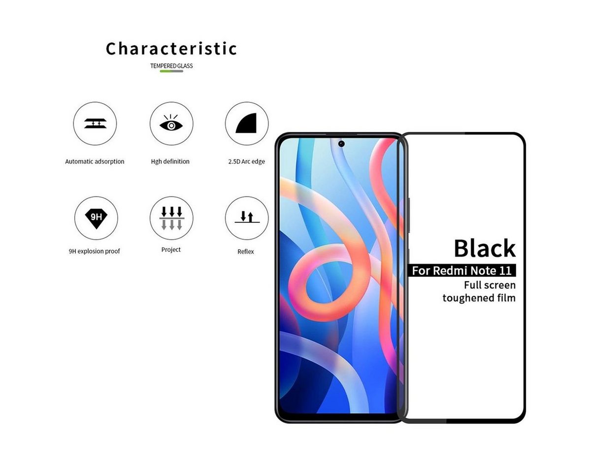 Wigento Handyhülle Für Xiaomi Redmi Note 11S / Note 11 4G 3D Premium 0,3 mm H9 Hart Glas Schwarz Folie Schutz Hülle Neu von Wigento