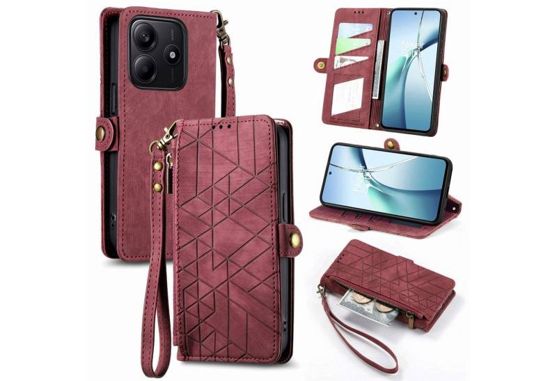 Wigento Handyhülle Für Xiaomi Redmi Note 14 5G Kunstleder Zipper Book Wallet Tasche Rot, Kartenfächer, Reißverschlussfach, Standfunktion von Wigento