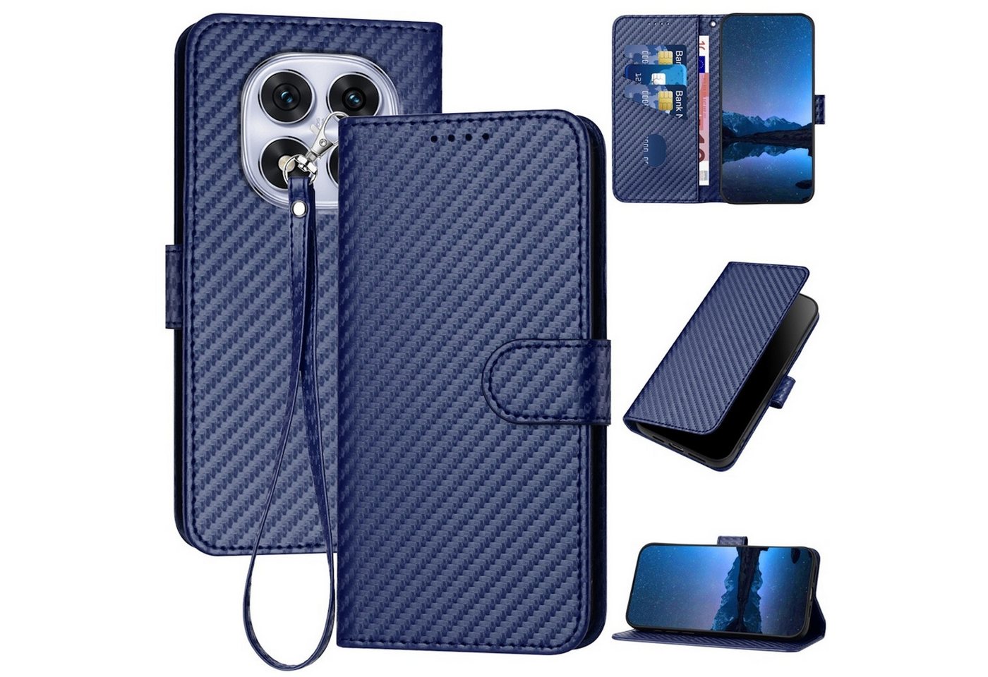 Wigento Handyhülle Für Xiaomi Redmi Note 14 Pro 5G Carbon Fiber Kunstleder Hülle D- Blau, Carbon-Optik Hülle mit Kartenfach und Standfunktion von Wigento