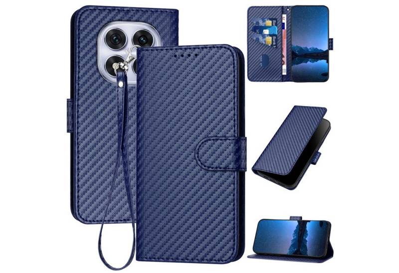 Wigento Handyhülle Für Xiaomi Redmi Note 14 Pro 5G Carbon Fiber Kunstleder Hülle D- Blau, Carbon-Optik Hülle mit Kartenfach und Standfunktion von Wigento