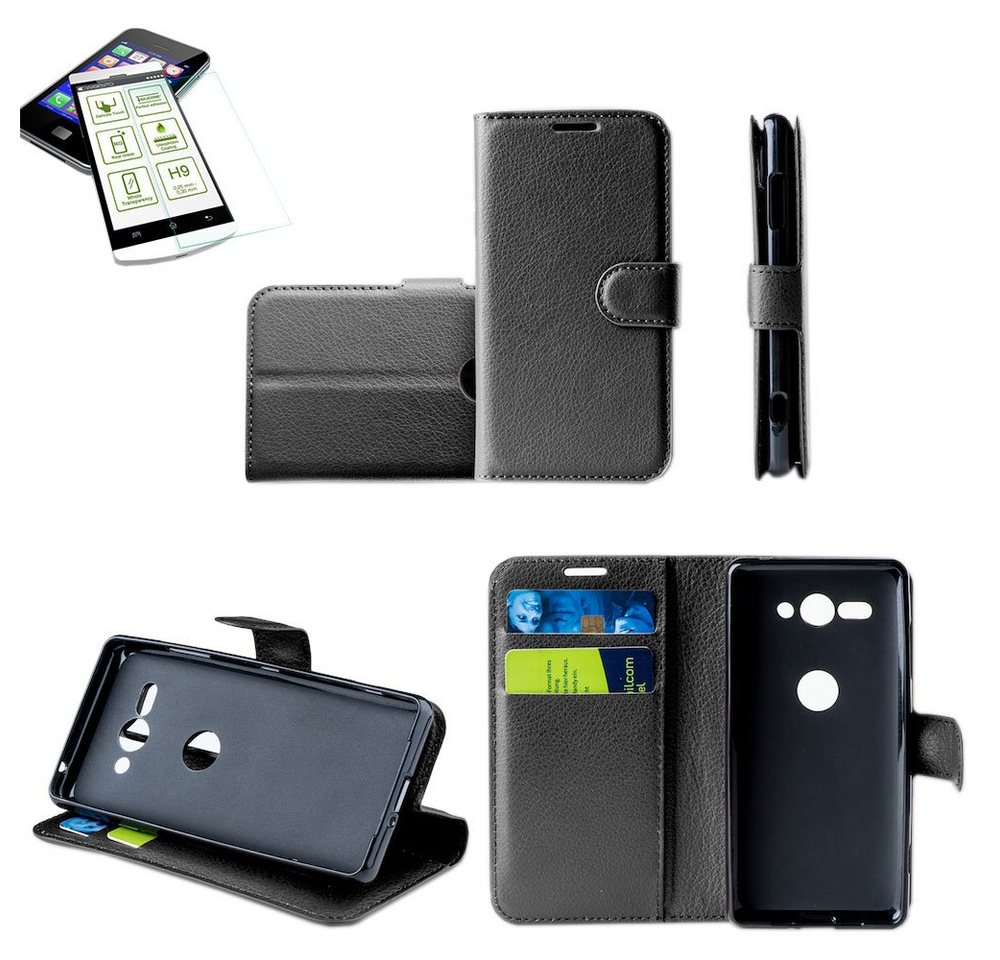 Wigento Handyhülle Für ZTE Axon 11 Tasche Wallet Premium Schwarz Schutz Hülle Case Cover Etui + 0,26mm H9 2.5 Hart Glas von Wigento