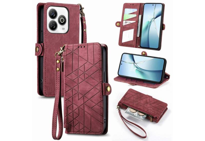Wigento Handyhülle Für ZTE Blade A75 4G Design Kunstleder Zipper Book Wallet Tasche Rot, Kartenfächer, Reißverschlussfach, Standfunktion von Wigento