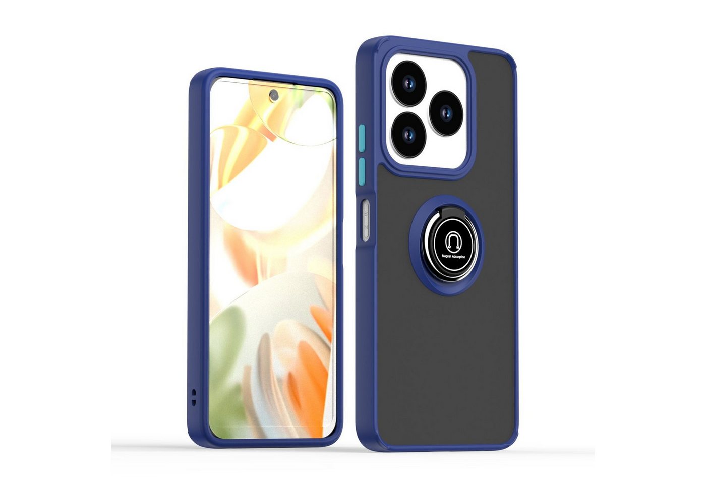 Wigento Handyhülle Für ZTE Blade V60 Smart / Blade A75 4G Design TPU PC Ring Hülle D Blau, Magnetringhalter stoßfestes Hybrid Material von Wigento