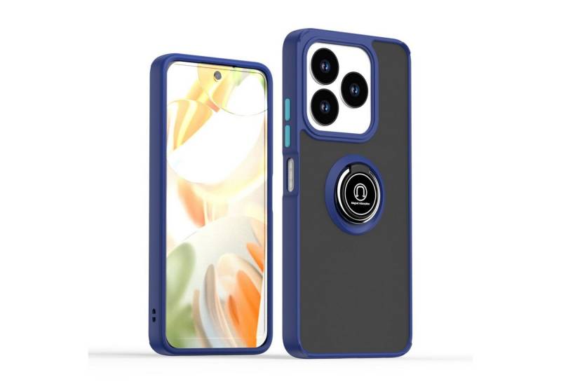Wigento Handyhülle Für ZTE Blade V60 Smart / Blade A75 4G Design TPU PC Ring Hülle D Blau, Magnetringhalter stoßfestes Hybrid Material von Wigento