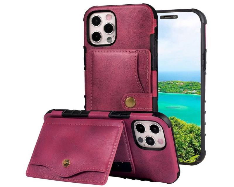 Wigento Handyhülle Für iPhone 12 / 12 Pro Lederoptik Case TPU Band Schutz Tasche Hülle Cover Etuis Rot von Wigento