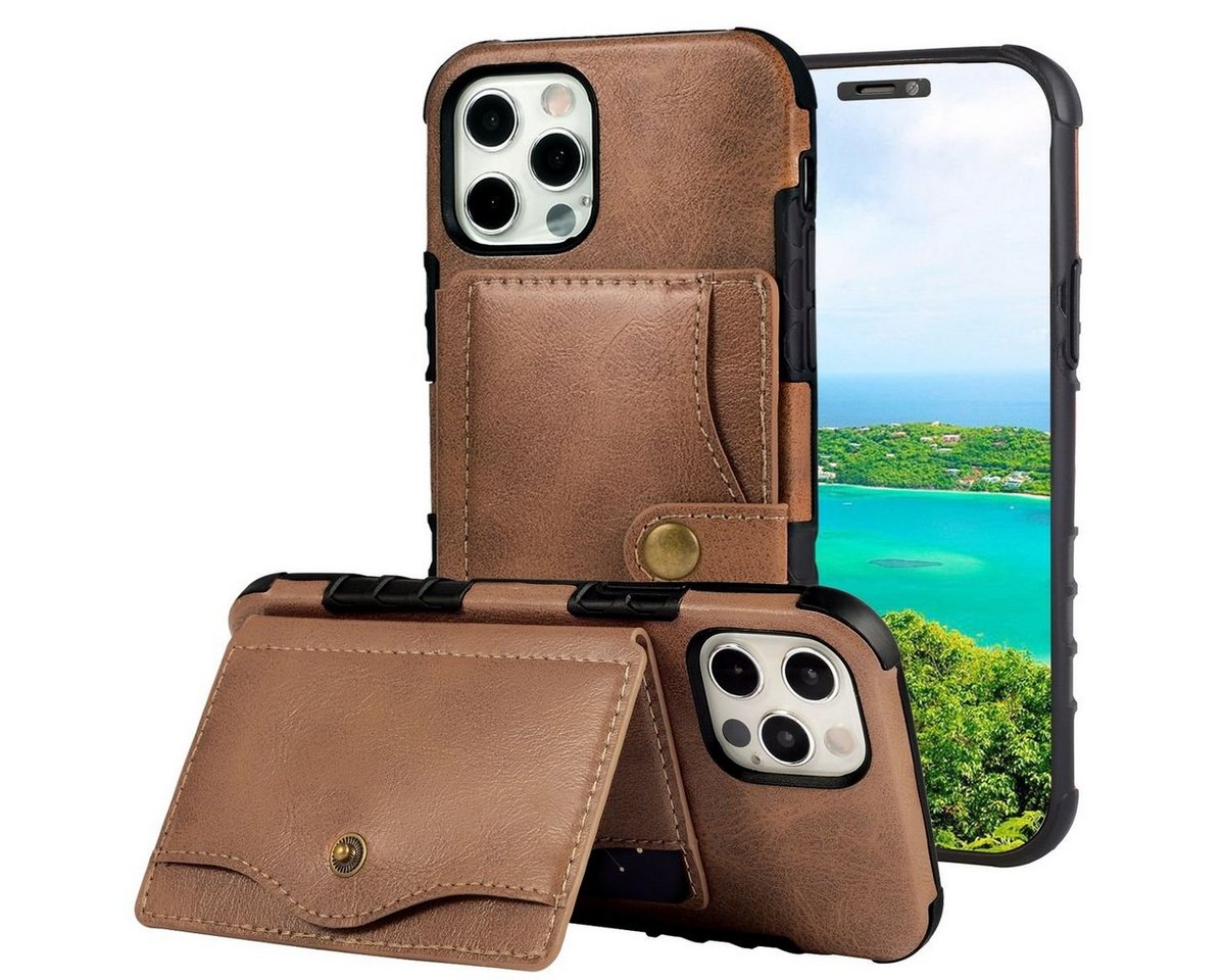 Wigento Handyhülle Für iPhone 12 Mini Lederoptik Case TPU Band Schutz Tasche Hülle Cover Etuis Dunkelbraun von Wigento