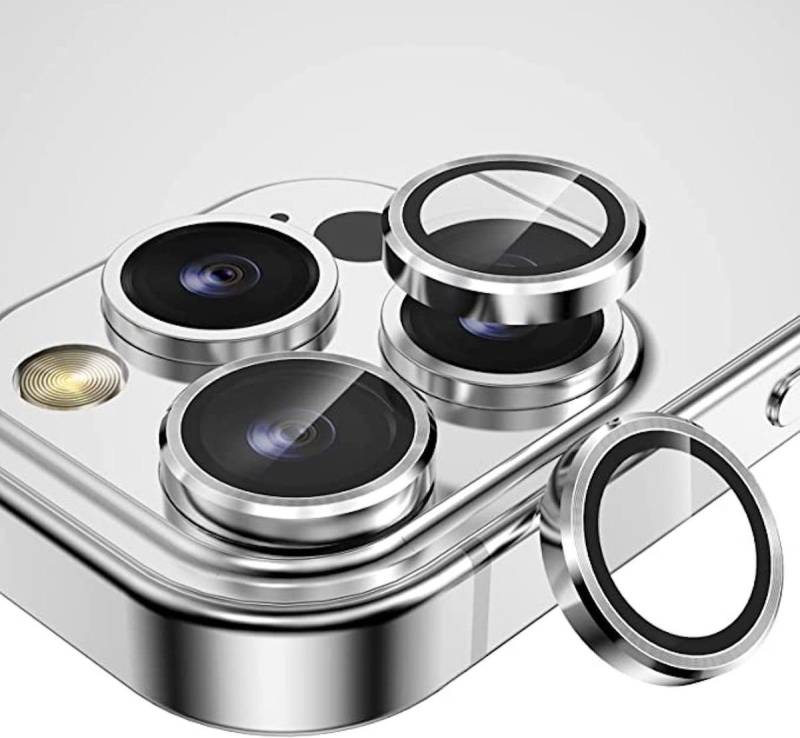 Wigento Handyhülle Metal Ring Camera Tempered Glas Film für Apple iPhone 14 Pro Max / 14 Pro Panzer Zubehör Glas Silber von Wigento
