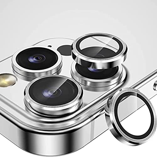 Wigento Metal Ring Camera Tempered Glas Film für Apple iPhone 14 Pro Max / 14 Pro Panzer Zubehör Glas Silber von Wigento
