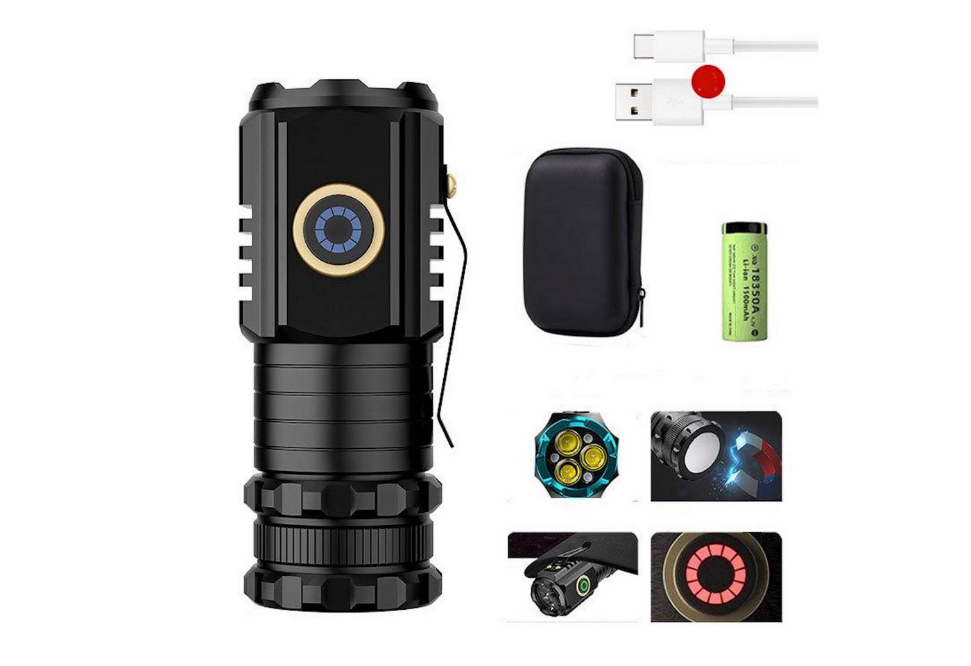 Wigento S350 Wiederaufladbare Mini LED Taschenlampe mit Magnetfuß & 3 LEDs Stromadapter, 0 cm von Wigento
