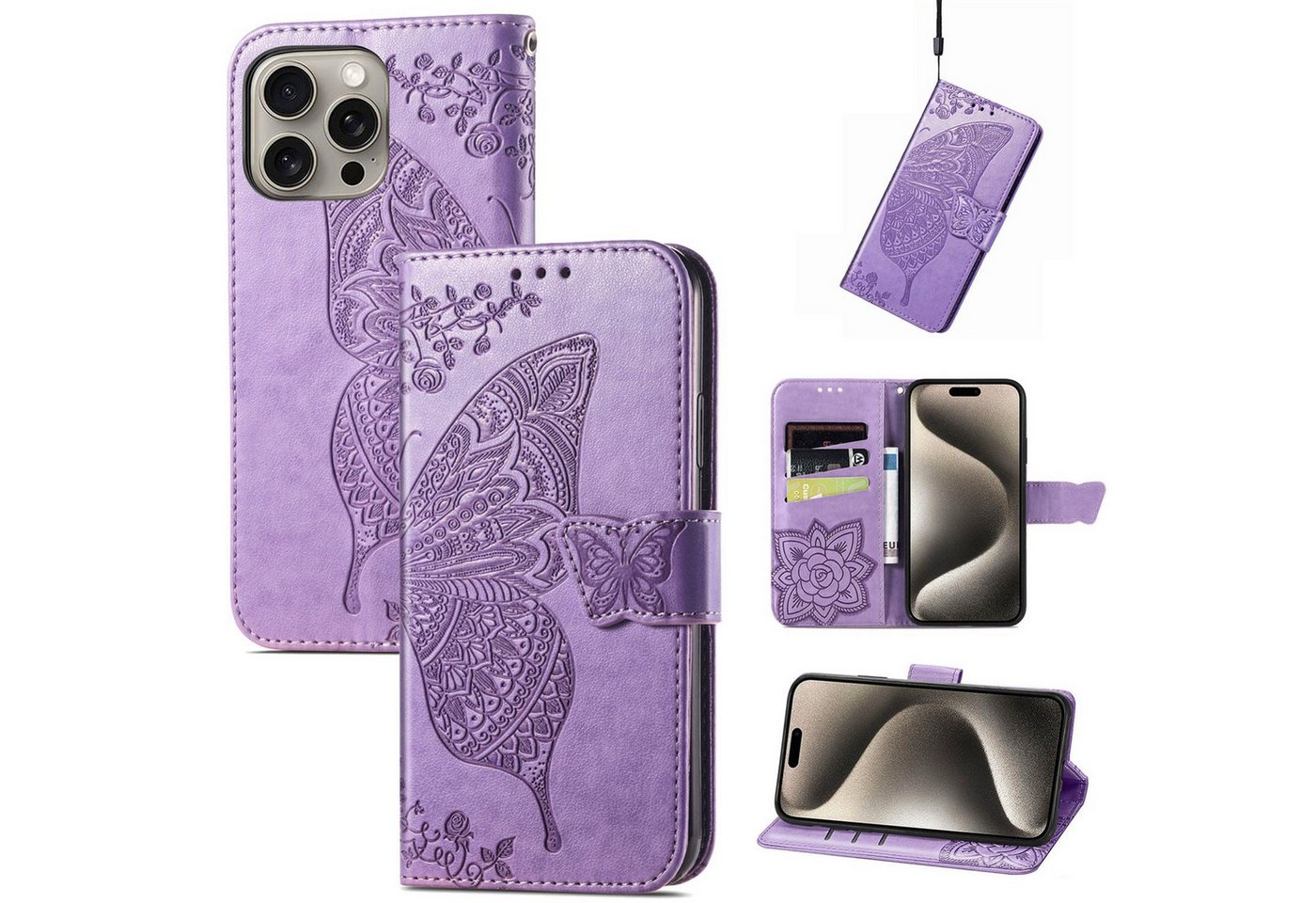 Wigento Smartphone-Hülle Für Apple iPhone 16 Pro Max Book Wallet Schmetterling Hülle H- Lila, Kunst-Leder Schutzhülle Smart Case Cover magnetischer Verschluss Wigento Smartphone-Hülle Für Apple iPhone 16 Pro Max Book Wallet Schmetterling Hülle H- Lila, Kunst-Leder Schutzhülle Smart Case Cover magnetischer Verschluss von Wigento