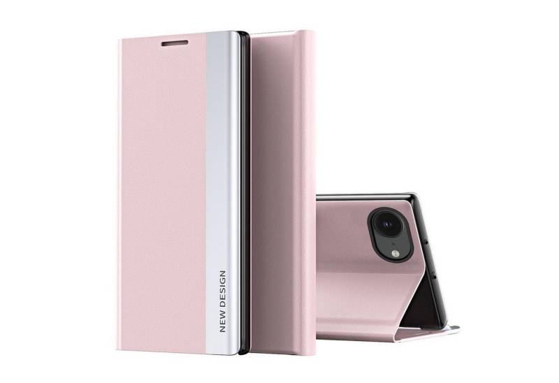 Wigento Smartphone-Hülle Für Apple iPhone 16e Electroplated Flip Kunstleder Schutz Hülle Rosa, Seiten-Elektroplattierung, Flip-Stand, Adsorptionsfunktion von Wigento
