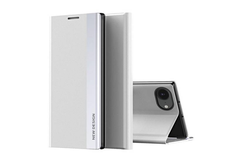 Wigento Smartphone-Hülle Für Apple iPhone 16e Electroplated Flip Kunstleder Schutz Hülle Silber, Seiten-Elektroplattierung, Flip-Stand, Adsorptionsfunktion von Wigento