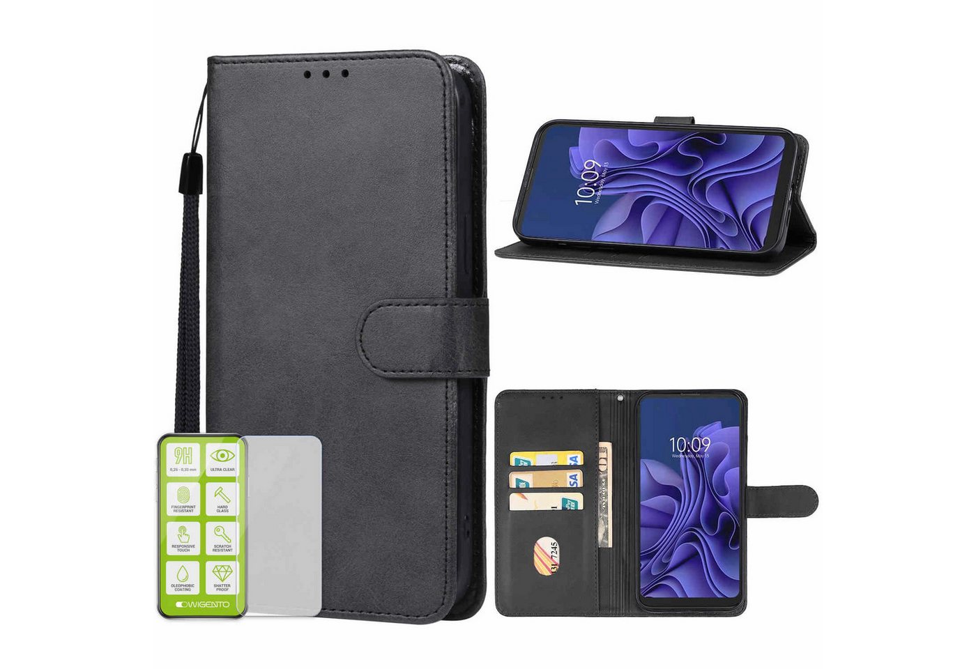 Wigento Smartphone-Hülle Für Blackview BV5300 Kunst Leder Book Wallet Tasche + H9 Hart Glas von Wigento