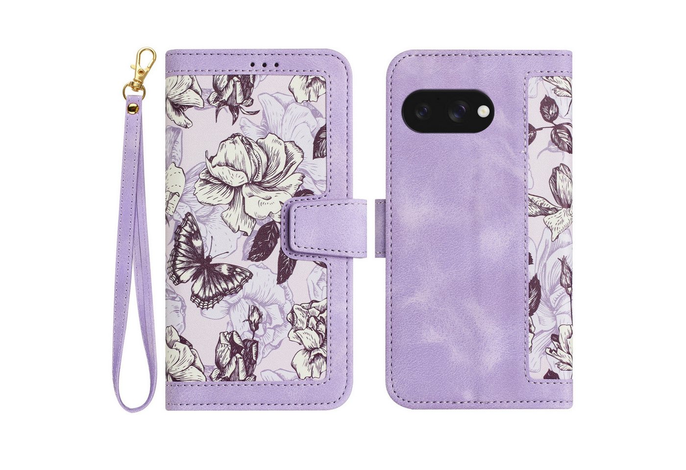 Wigento Smartphone-Hülle Für Google Pixel 9a Kunstleder Book Wallet Blumen Tasche Hülle Lila, Blumenmuster, Kartenfächer, Lanyard Wigento Smartphone-Hülle Für Google Pixel 9a Kunstleder Book Wallet Blumen Tasche Hülle Lila, Blumenmuster, Kartenfächer, Lanyard von Wigento