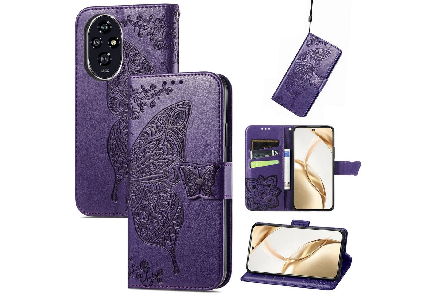 Wigento Smartphone-Hülle Für Honor 200 Kunstleder Wallet Tasche Design Schmetterling Hülle Lila, Kunst-Leder Schutzhülle Smart Case Cover magnetischer Verschluss Wigento Smartphone-Hülle Für Honor 200 Kunstleder Wallet Tasche Design Schmetterling Hülle Lila, Kunst-Leder Schutzhülle Smart Case Cover magnetischer Verschluss von Wigento