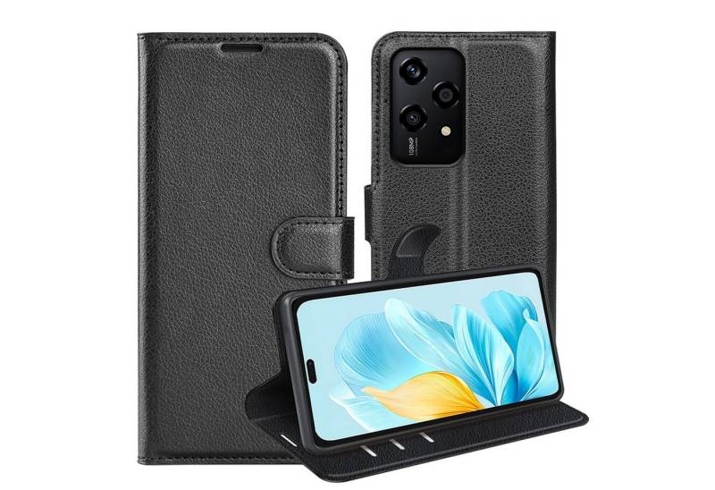 Wigento Smartphone-Hülle Für Honor 200 Lite Kunst-Leder Book Wallet Tasche Handy Case Schwarz von Wigento