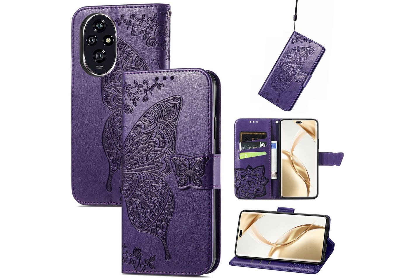Wigento Smartphone-Hülle Für Honor 200 Pro Kunstleder Wallet Tasche Design Schmetterling Lila, Kunst-Leder Schutzhülle Smart Case Cover magnetischer Verschluss Wigento Smartphone-Hülle Für Honor 200 Pro Kunstleder Wallet Tasche Design Schmetterling Lila, Kunst-Leder Schutzhülle Smart Case Cover magnetischer Verschluss von Wigento