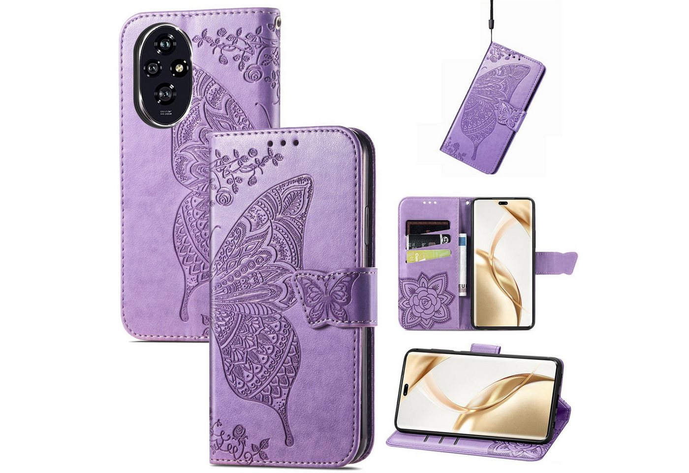 Wigento Smartphone-Hülle Für Honor 200 Pro Kunstleder Wallet Tasche Schmetterling Hell-Lila, Kunst-Leder Schutzhülle Smart Case Cover magnetischer Verschluss Wigento Smartphone-Hülle Für Honor 200 Pro Kunstleder Wallet Tasche Schmetterling Hell-Lila, Kunst-Leder Schutzhülle Smart Case Cover magnetischer Verschluss von Wigento