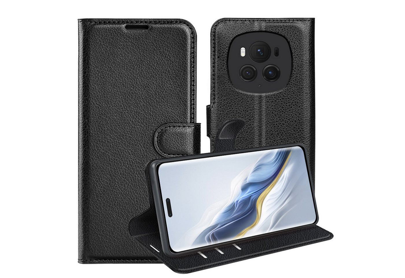 Wigento Smartphone-Hülle Für Honor Magic 6 Pro Kunst-Leder Book Wallet Schutz Hülle Tasche Case von Wigento