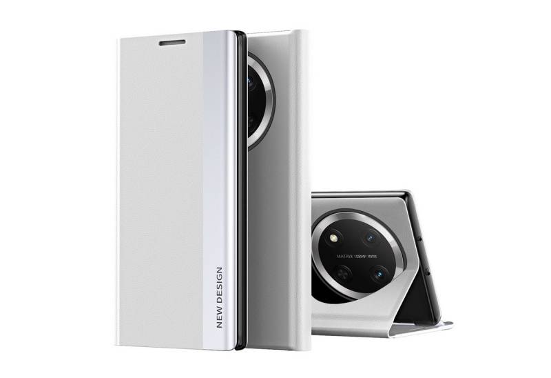 Wigento Smartphone-Hülle Für Honor Magic 7 Lite X9c Electroplated Flip Kunstleder Hülle Silber, Seiten-Elektroplattierung, Flip-Stand, Adsorptionsfunktion von Wigento