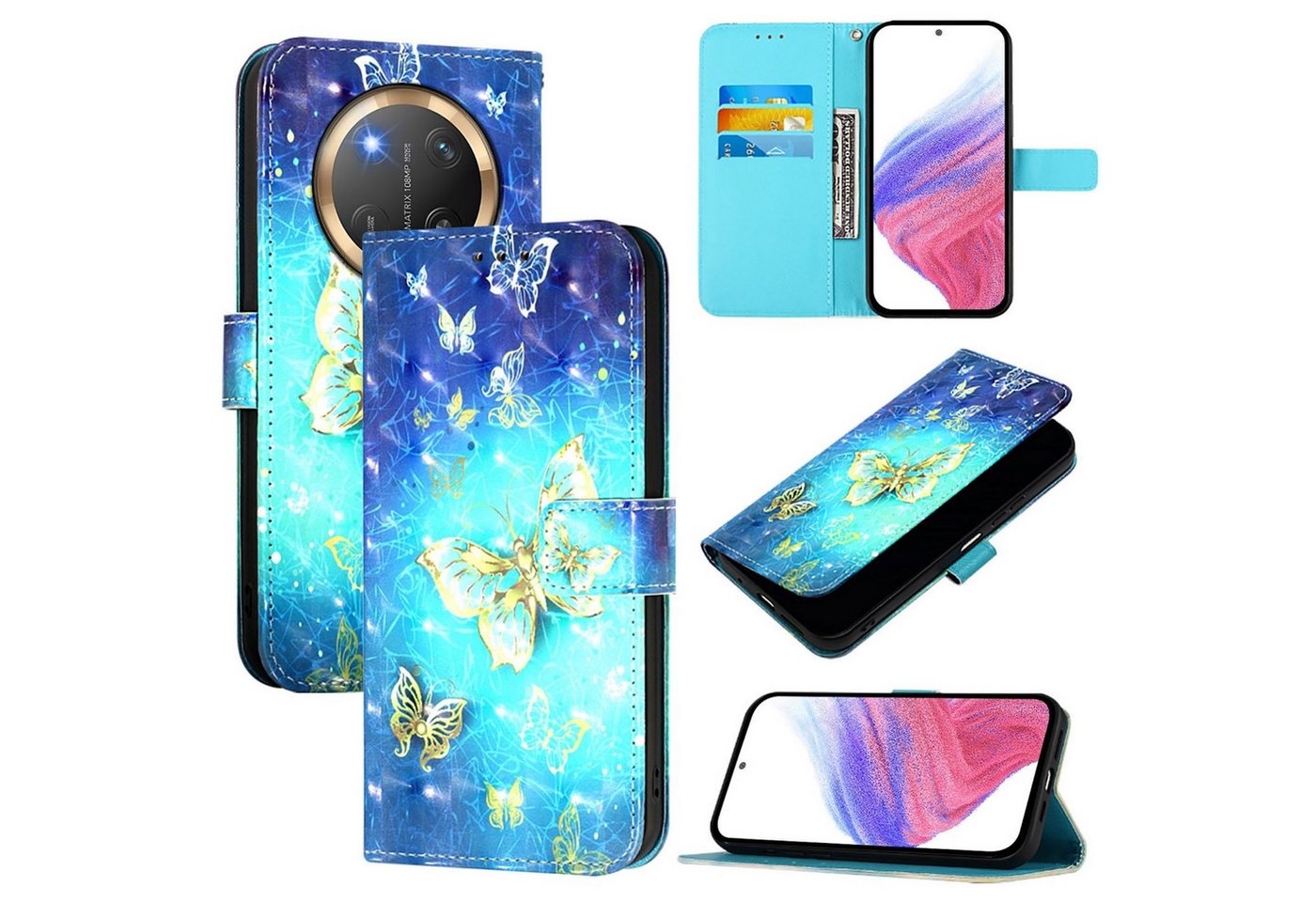 Wigento Smartphone-Hülle Für Honor Magic 7 Lite / X9c Kunstleder Book Wallet Motiv Tasche Hülle, Kunst-Leder Schutzhülle magnetischer Verschluss von Wigento