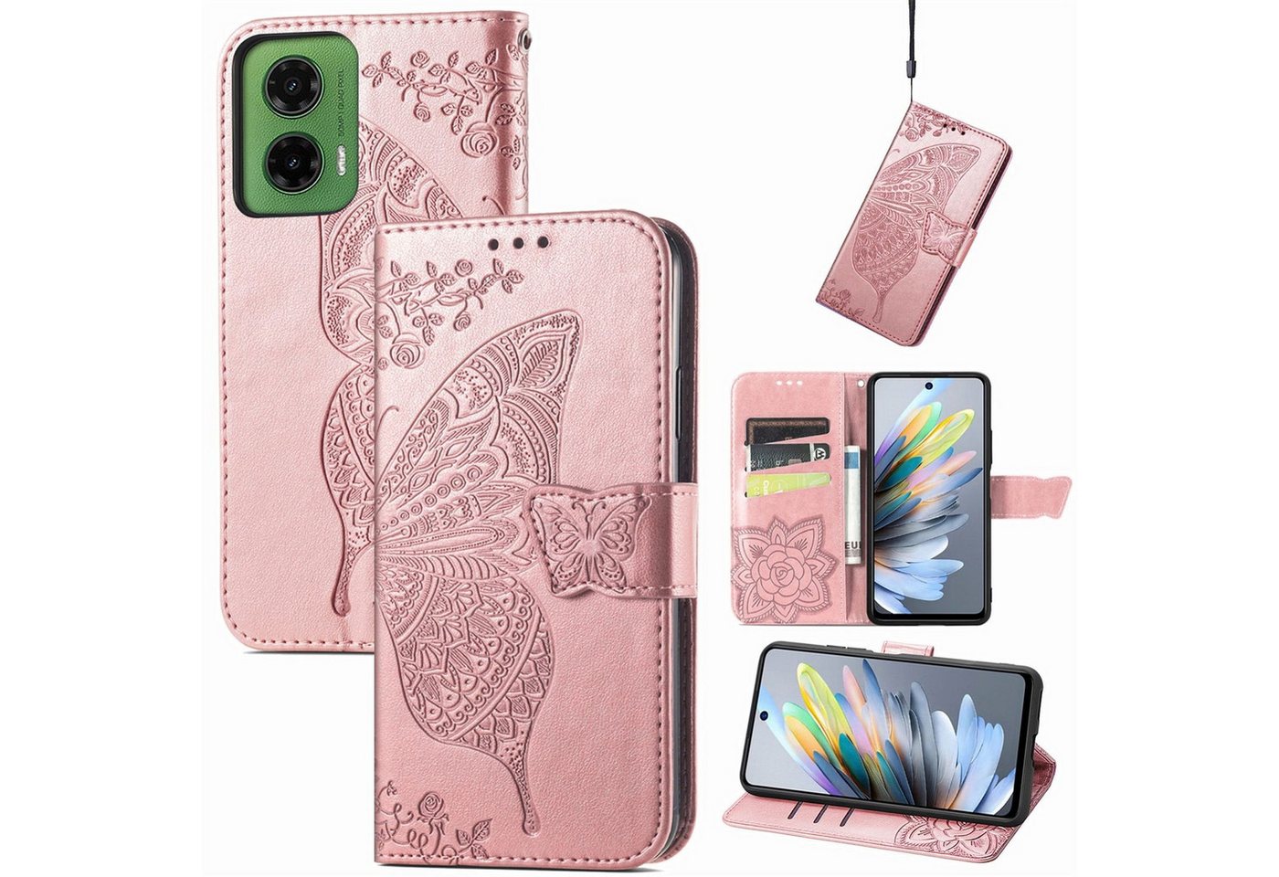 Wigento Smartphone-Hülle Für Motorola Moto G35 Kunstleder Schmetterling Handy Tasche Hülle Rosa, Kunst-Leder Schutzhülle Smart Case Cover magnetischer Verschluss Wigento Smartphone-Hülle Für Motorola Moto G35 Kunstleder Schmetterling Handy Tasche Hülle Rosa, Kunst-Leder Schutzhülle Smart Case Cover magnetischer Verschluss von Wigento