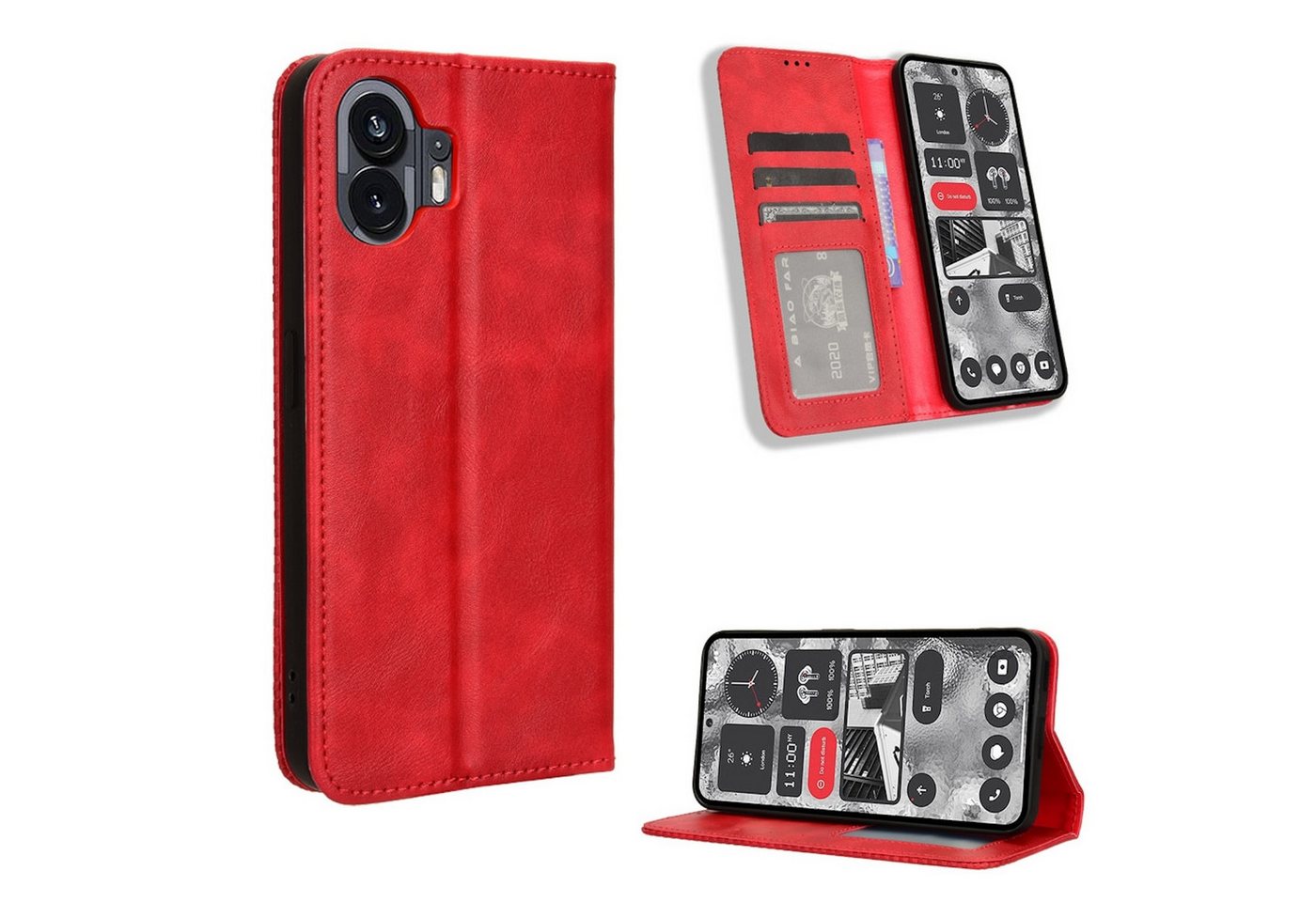 Wigento Smartphone-Hülle Für Nothing Phone 2 Kunst Leder Book Wallet Schutz Tasche Retro Textur von Wigento
