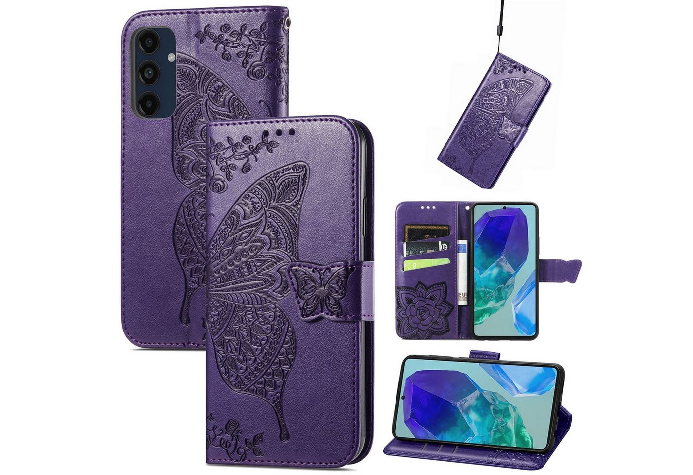 Wigento Smartphone-Hülle Für Samsung Galaxy A16 Kunstleder Book Wallet Schmetterling Hülle Lila, Kunst-Leder Schutzhülle Smart Case Cover magnetischer Verschluss Wigento Smartphone-Hülle Für Samsung Galaxy A16 Kunstleder Book Wallet Schmetterling Hülle Lila, Kunst-Leder Schutzhülle Smart Case Cover magnetischer Verschluss von Wigento