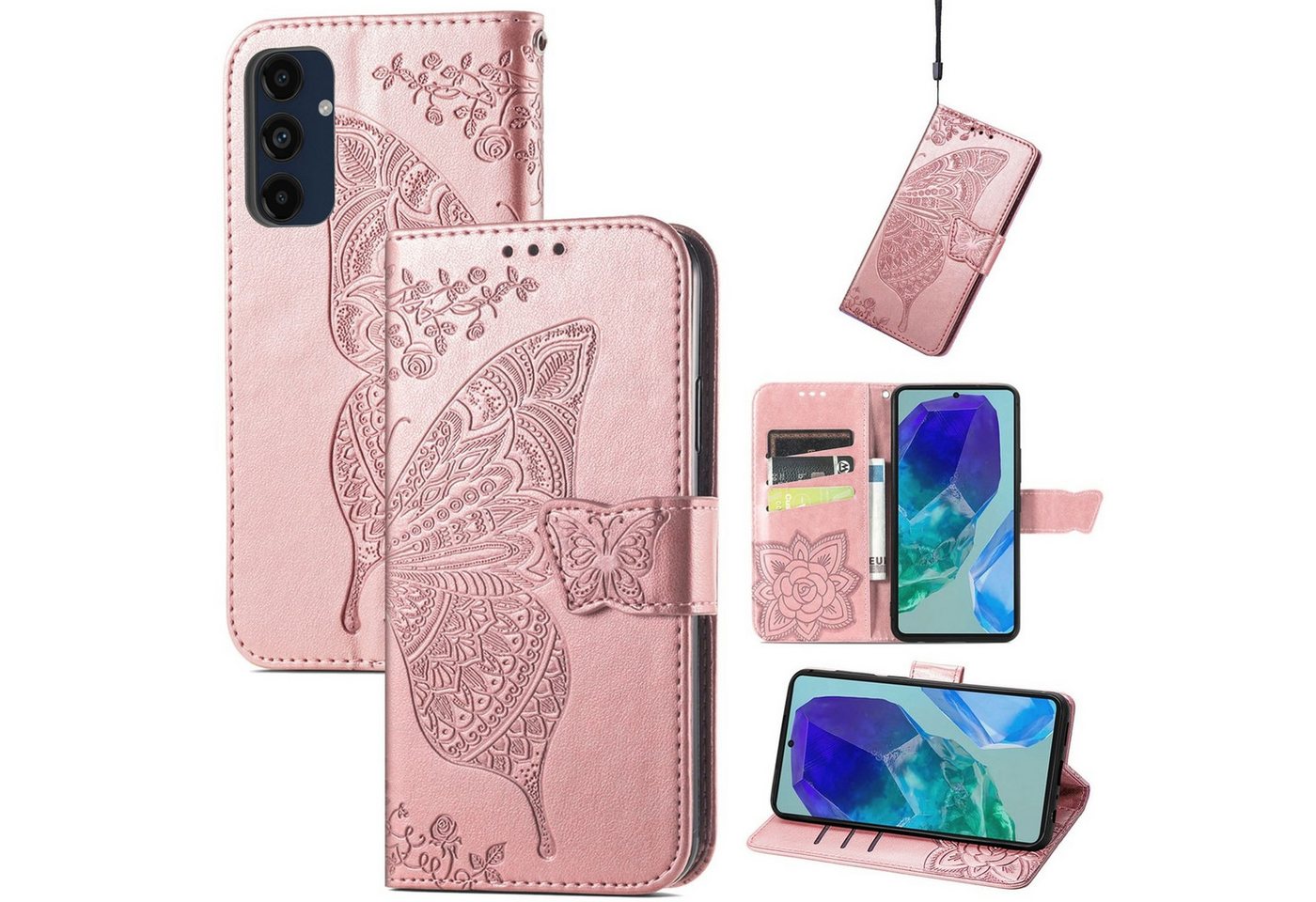 Wigento Smartphone-Hülle Für Samsung Galaxy A16 Kunstleder Book Wallet Schmetterling Hülle Rosa, Kunst-Leder Schutzhülle Smart Case Cover magnetischer Verschluss Wigento Smartphone-Hülle Für Samsung Galaxy A16 Kunstleder Book Wallet Schmetterling Hülle Rosa, Kunst-Leder Schutzhülle Smart Case Cover magnetischer Verschluss von Wigento