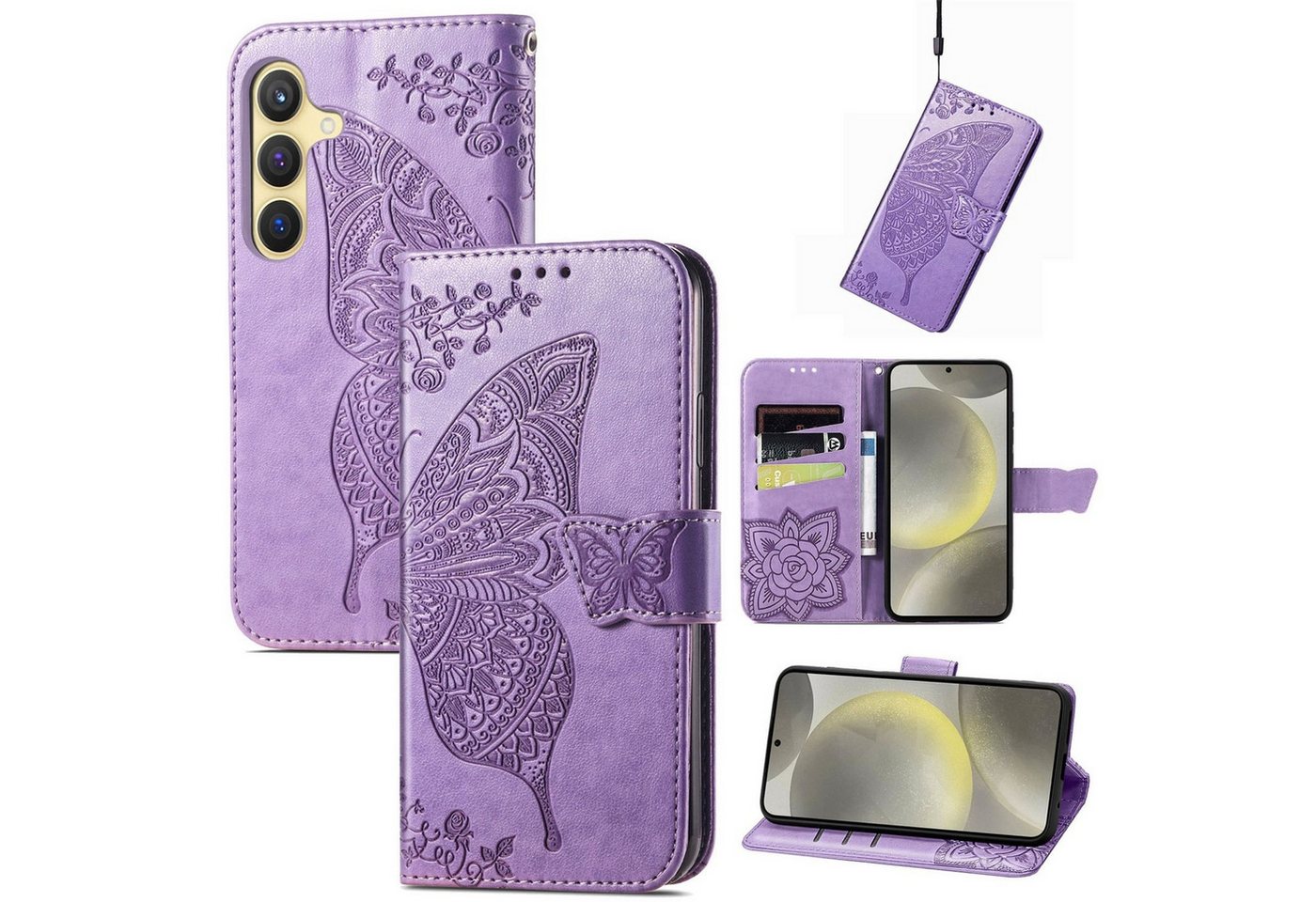 Wigento Smartphone-Hülle Für Samsung Galaxy A56 / A36 Kunstleder Schmetterling Hülle Hell-Lila, Kunst-Leder Schutzhülle Smart Case Cover magnetischer Verschluss Wigento Smartphone-Hülle Für Samsung Galaxy A56 / A36 Kunstleder Schmetterling Hülle Hell-Lila, Kunst-Leder Schutzhülle Smart Case Cover magnetischer Verschluss von Wigento