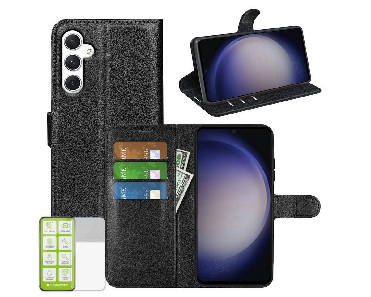 Wigento Smartphone-Hülle Für Samsung Galaxy S24 Produktset Handy Tasche Schwarz + H9 Hart Glas von Wigento
