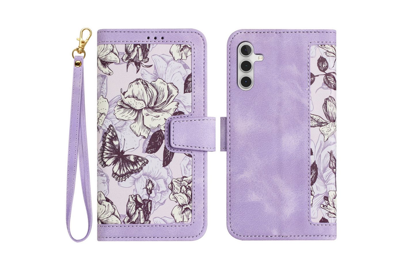 Wigento Smartphone-Hülle Für Samsung Galaxy S25 Kunstleder Book Wallet Blumen Tasche Hülle Lila, Blumenmuster, Kartenfächer, Lanyard Wigento Smartphone-Hülle Für Samsung Galaxy S25 Kunstleder Book Wallet Blumen Tasche Hülle Lila, Blumenmuster, Kartenfächer, Lanyard von Wigento