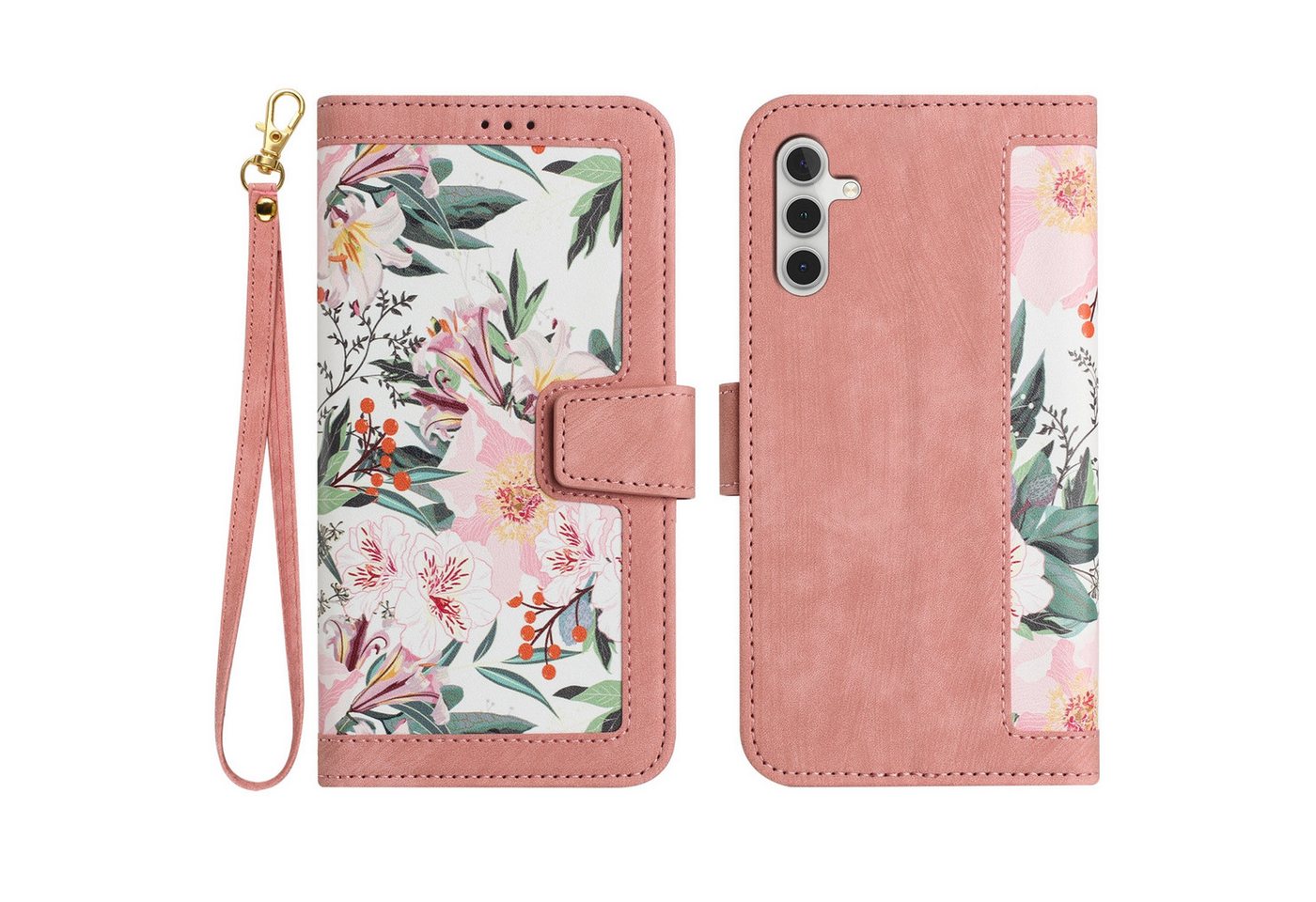 Wigento Smartphone-Hülle Für Samsung Galaxy S25 Kunstleder Book Wallet Blumen Tasche Hülle Rosa, Blumenmuster, Kartenfächer, Lanyard Wigento Smartphone-Hülle Für Samsung Galaxy S25 Kunstleder Book Wallet Blumen Tasche Hülle Rosa, Blumenmuster, Kartenfächer, Lanyard von Wigento
