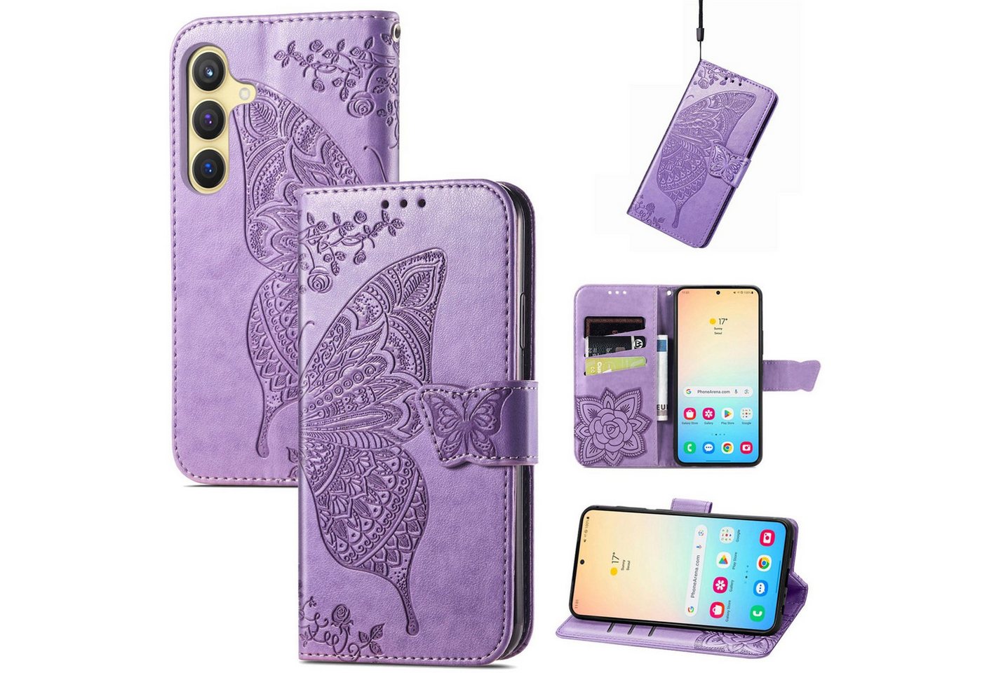 Wigento Smartphone-Hülle Für Samsung Galaxy S25 Kunstleder Wallet Schmetterling Hülle H- Lila, Kunst-Leder Schutzhülle Smart Case Cover magnetischer Verschluss Wigento Smartphone-Hülle Für Samsung Galaxy S25 Kunstleder Wallet Schmetterling Hülle H- Lila, Kunst-Leder Schutzhülle Smart Case Cover magnetischer Verschluss von Wigento