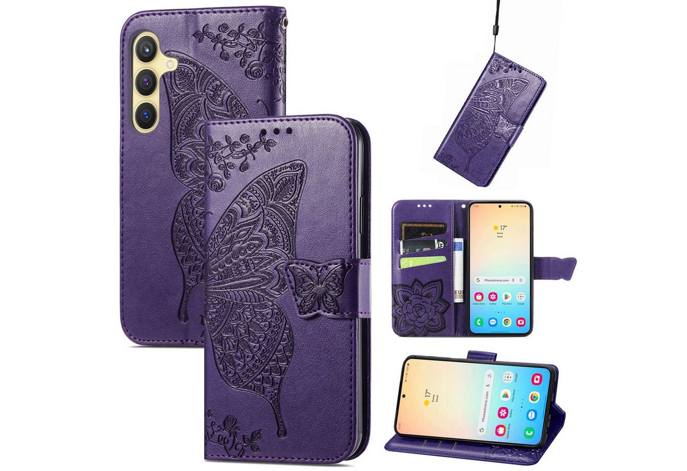 Wigento Smartphone-Hülle Für Samsung Galaxy S25 Plus Kunstleder Wallet Schmetterling Hülle Lila, Kunst-Leder Schutzhülle Smart Case Cover magnetischer Verschluss Wigento Smartphone-Hülle Für Samsung Galaxy S25 Plus Kunstleder Wallet Schmetterling Hülle Lila, Kunst-Leder Schutzhülle Smart Case Cover magnetischer Verschluss von Wigento
