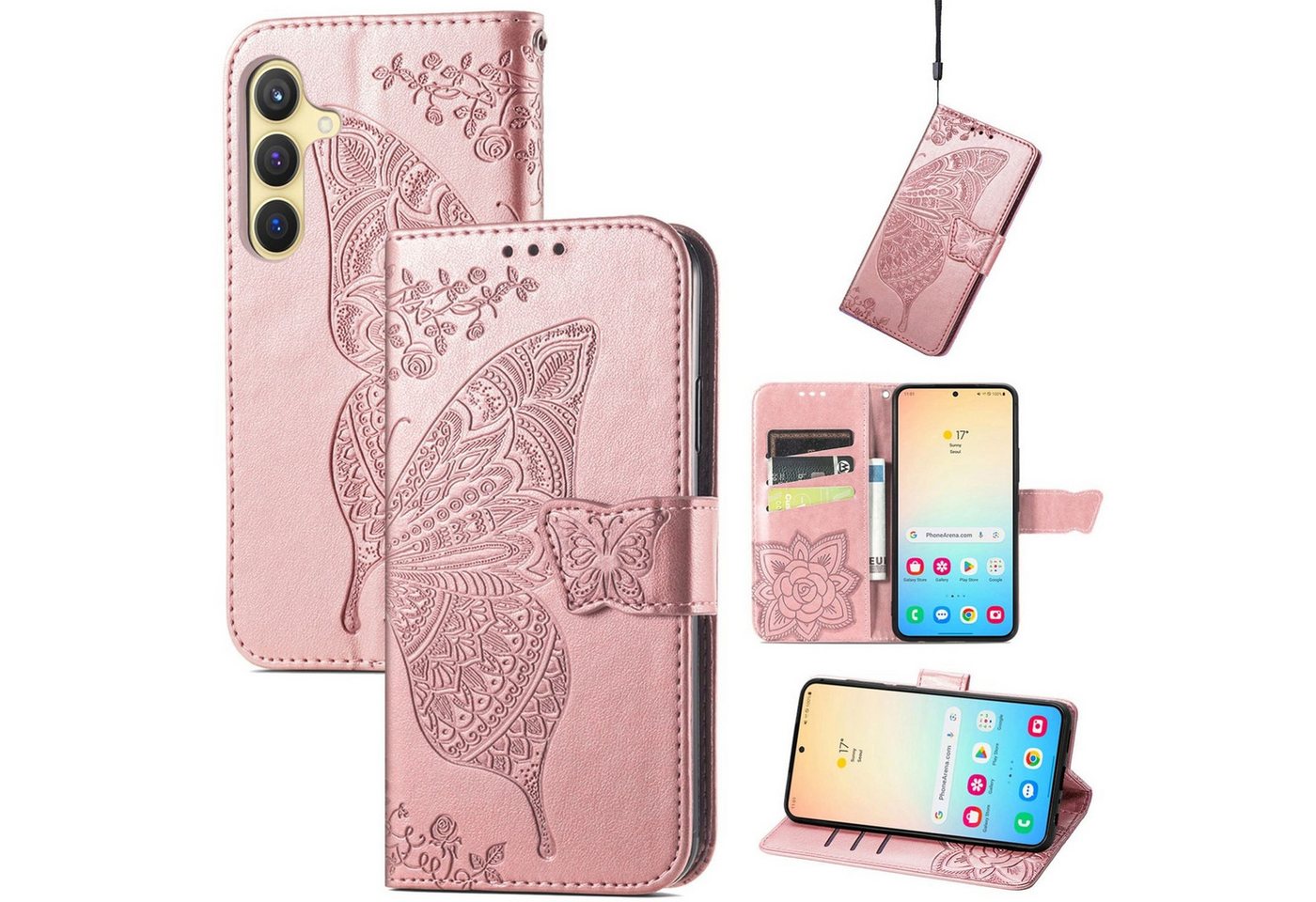 Wigento Smartphone-Hülle Für Samsung Galaxy S25 Plus Kunstleder Wallet Schmetterling Hülle Rosa, Kunst-Leder Schutzhülle Smart Case Cover magnetischer Verschluss Wigento Smartphone-Hülle Für Samsung Galaxy S25 Plus Kunstleder Wallet Schmetterling Hülle Rosa, Kunst-Leder Schutzhülle Smart Case Cover magnetischer Verschluss von Wigento