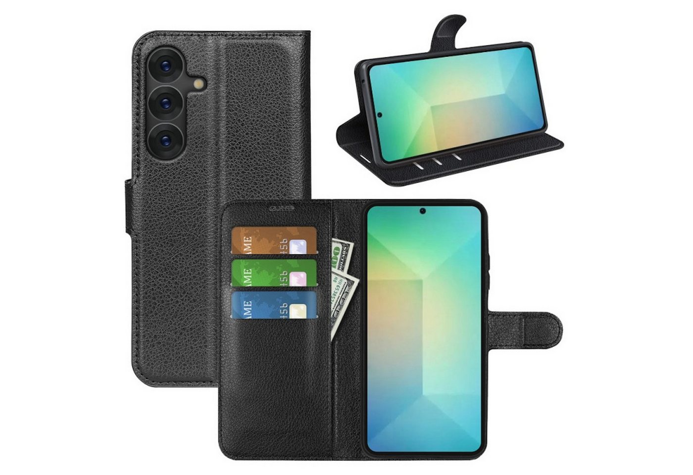 Wigento Smartphone-Hülle Für Samsung Galaxy S25 Plus Kunstleder Wallet Tasche Hülle Schwarz, Kunstleder Book Wallet Hülle mit Magnetverschluss Wigento Smartphone-Hülle Für Samsung Galaxy S25 Plus Kunstleder Wallet Tasche Hülle Schwarz, Kunstleder Book Wallet Hülle mit Magnetverschluss von Wigento