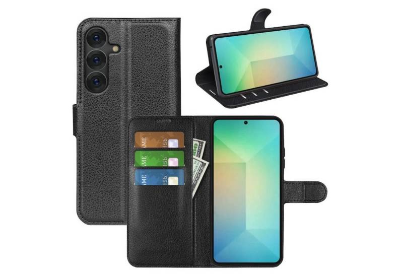 Wigento Smartphone-Hülle Für Samsung Galaxy S25 Plus Kunstleder Wallet Tasche Hülle Schwarz, Kunstleder Book Wallet Hülle mit Magnetverschluss von Wigento